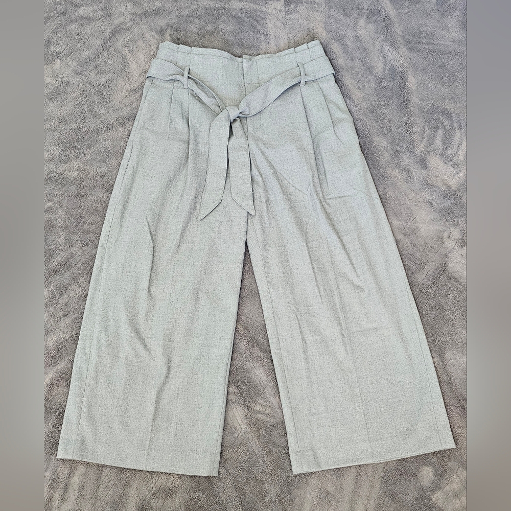 Banana Republic Factory High-Rise Wide-Leg Culottes with Tie Belt Bow – Gray